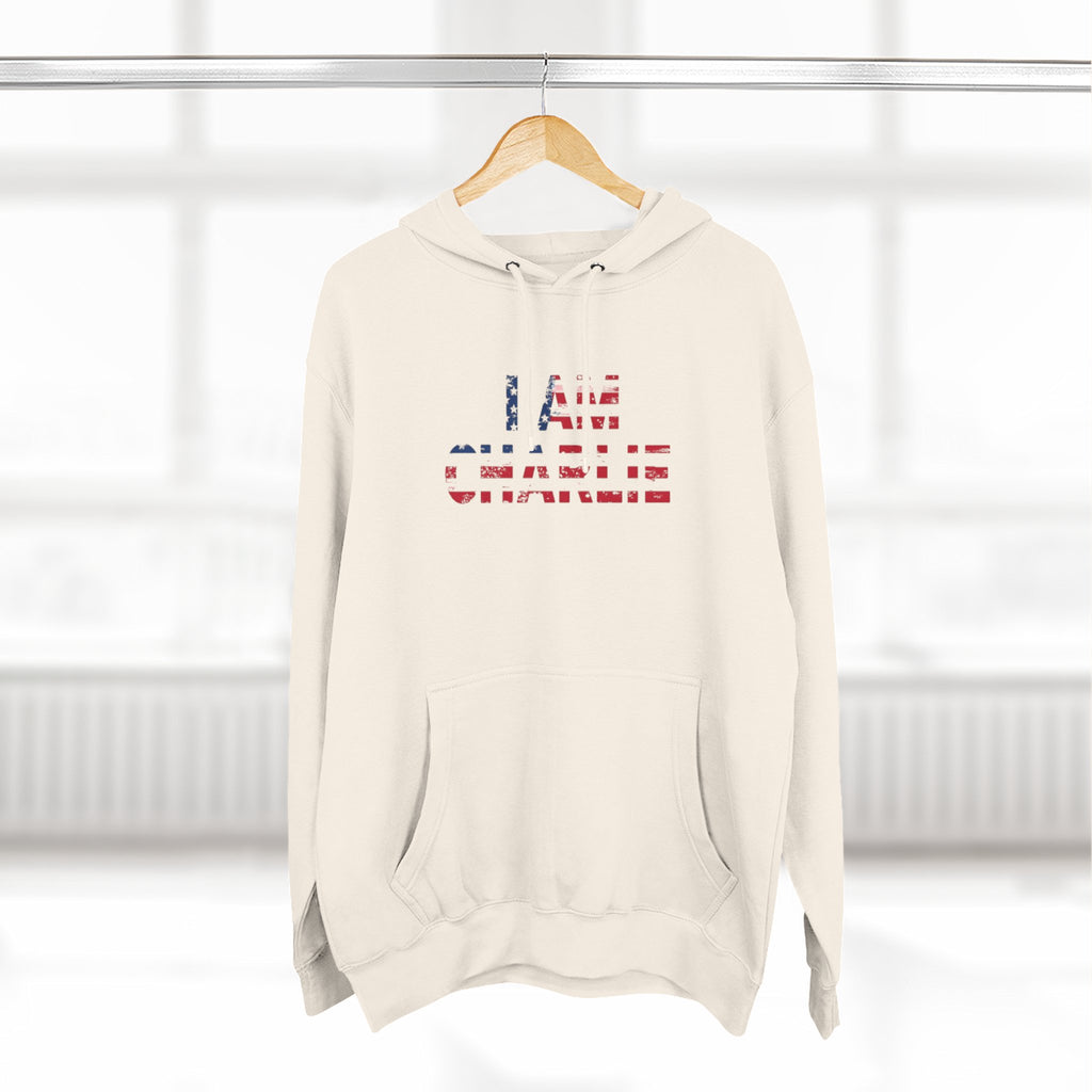 Patriotic Fleece Hoodie - I AM CHARLIE, Cozy Sweatshirt, Political Apparel, Gift for Activists, Casual Wear