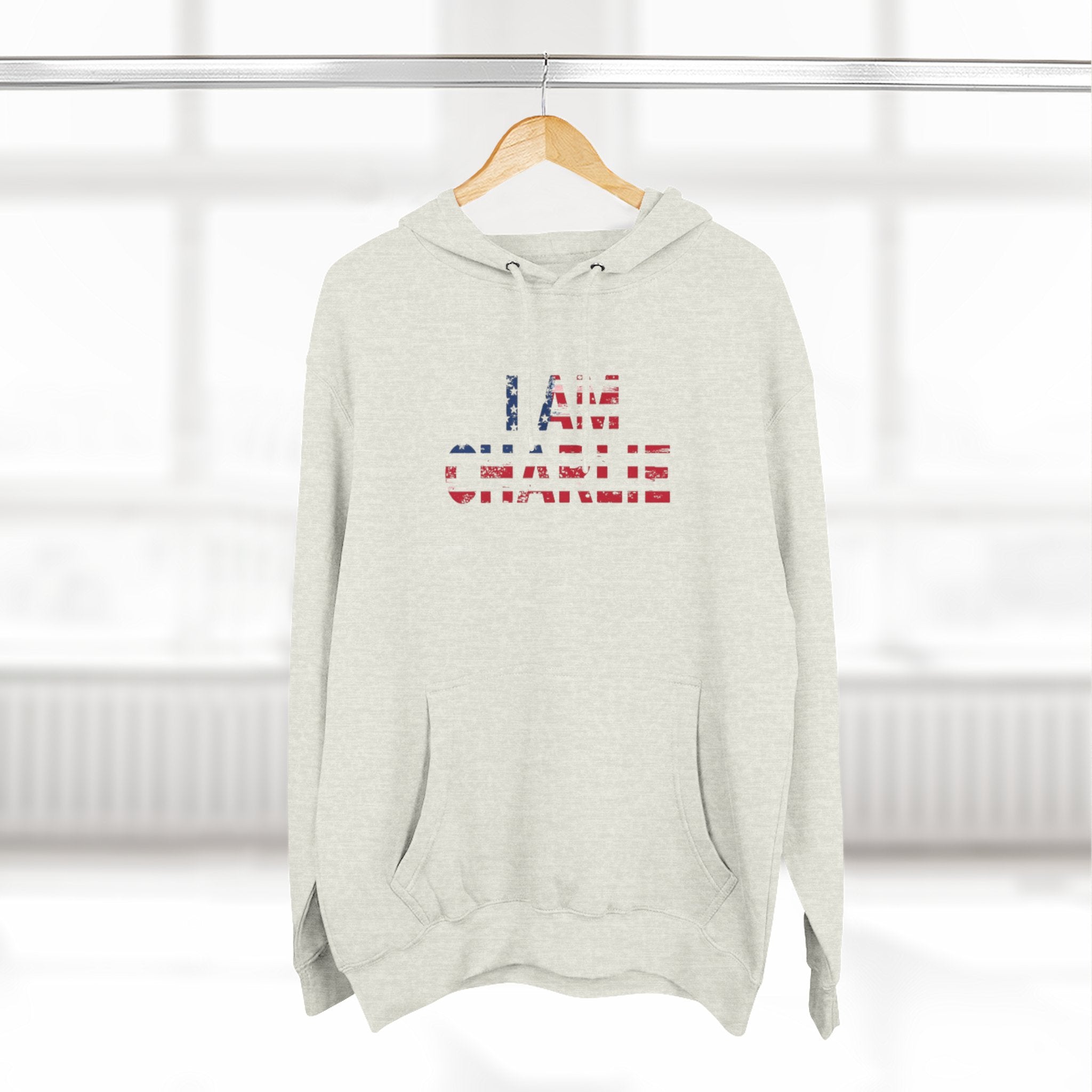 Patriotic Fleece Hoodie - I AM CHARLIE, Cozy Sweatshirt, Political Apparel, Gift for Activists, Casual Wear