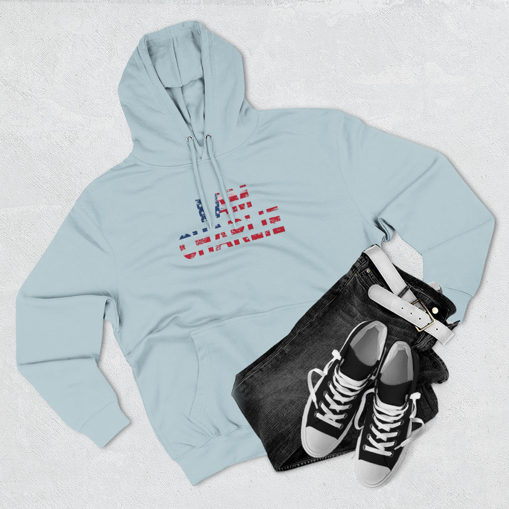 Patriotic Fleece Hoodie - I AM CHARLIE, Cozy Sweatshirt, Political Apparel, Gift for Activists, Casual Wear