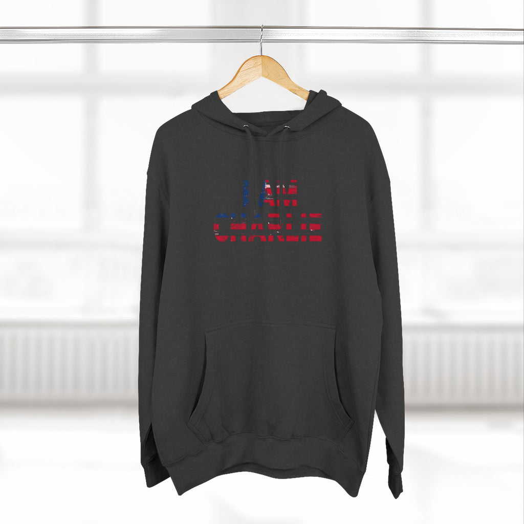 Patriotic Fleece Hoodie - I AM CHARLIE, Cozy Sweatshirt, Political Apparel, Gift for Activists, Casual Wear