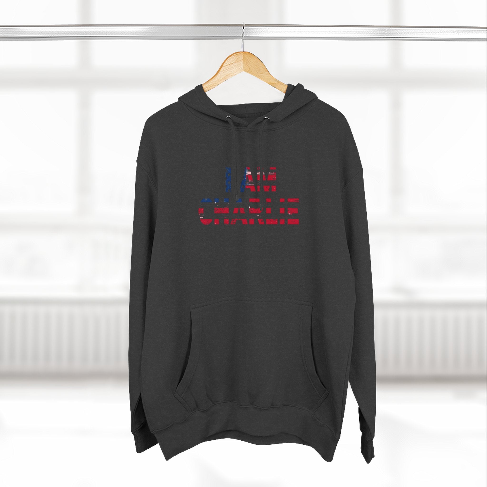 Patriotic Fleece Hoodie - I AM CHARLIE, Cozy Sweatshirt, Political Apparel, Gift for Activists, Casual Wear