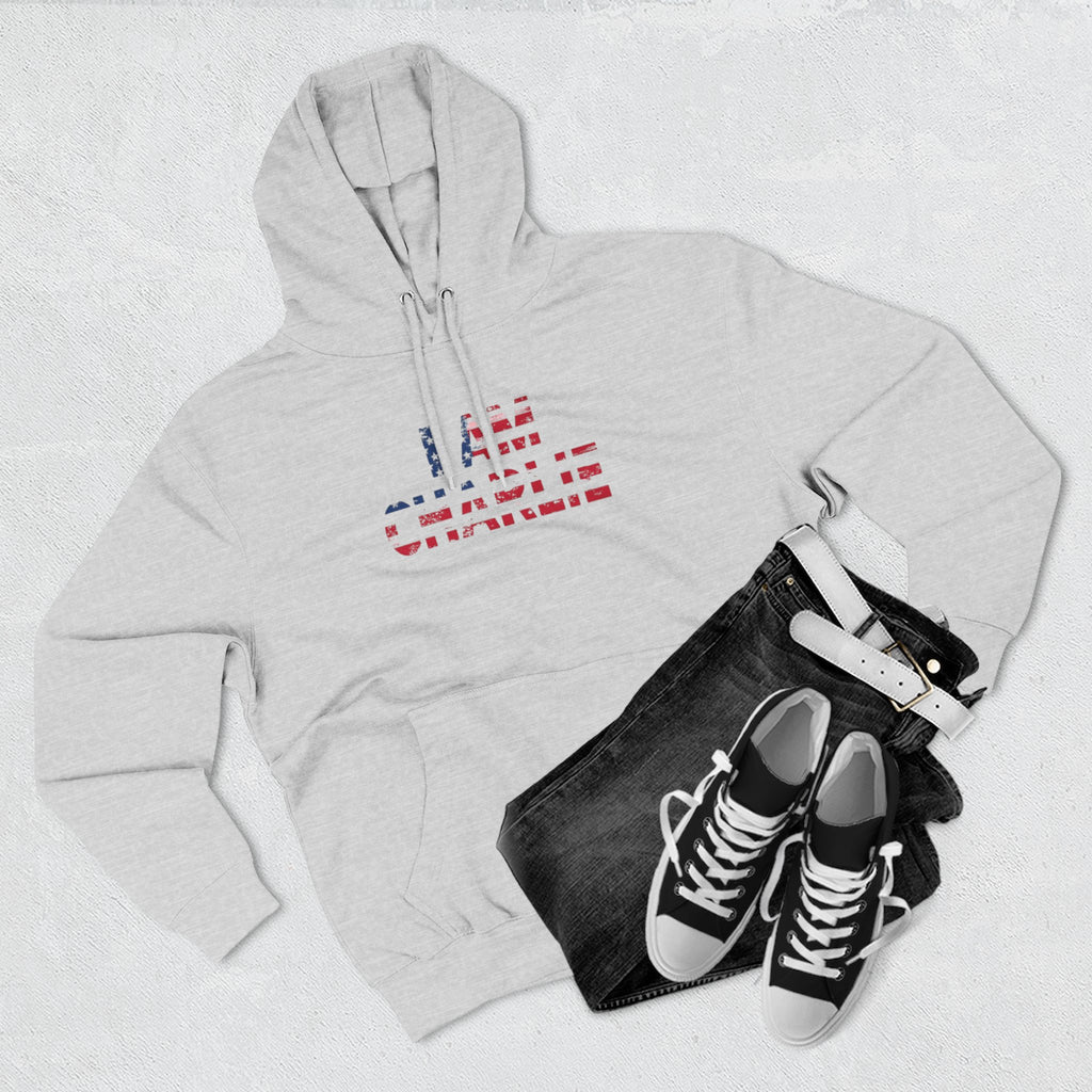 Patriotic Fleece Hoodie - I AM CHARLIE, Cozy Sweatshirt, Political Apparel, Gift for Activists, Casual Wear