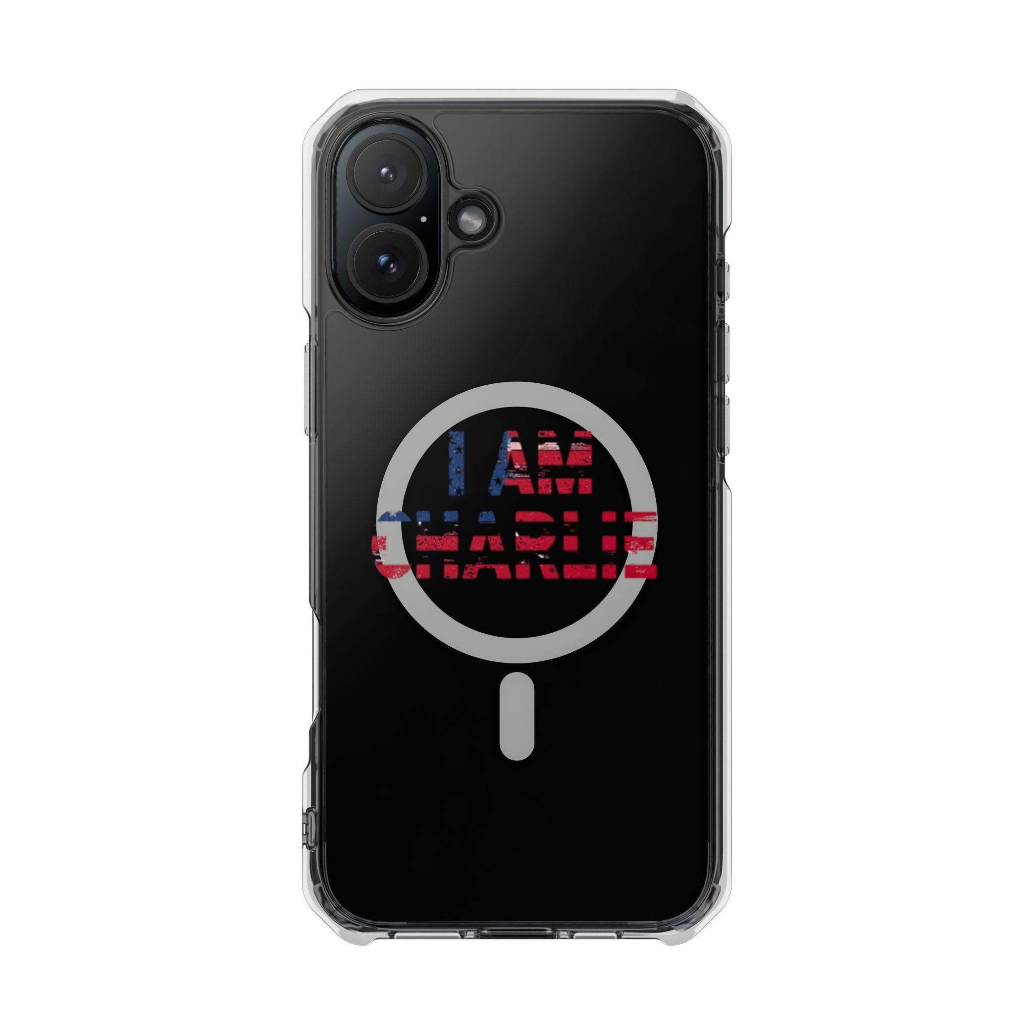 Patriotic Magnetic Phone Case - I Am Charlie Design, Clear Impact Case for iPhone, Phone Accessory, Gift for Patriots, 4th of July