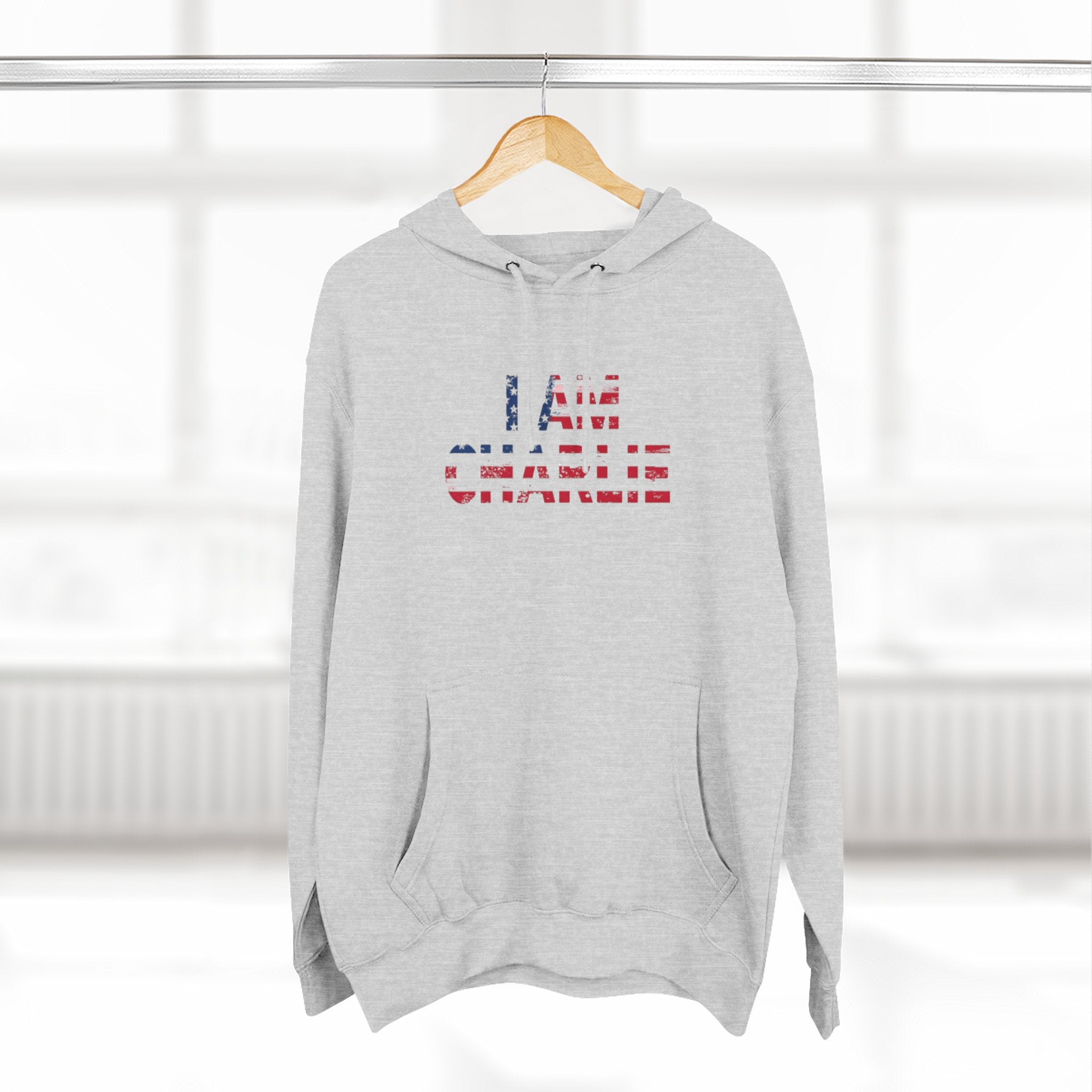 Patriotic Fleece Hoodie - I AM CHARLIE, Cozy Sweatshirt, Political Apparel, Gift for Activists, Casual Wear
