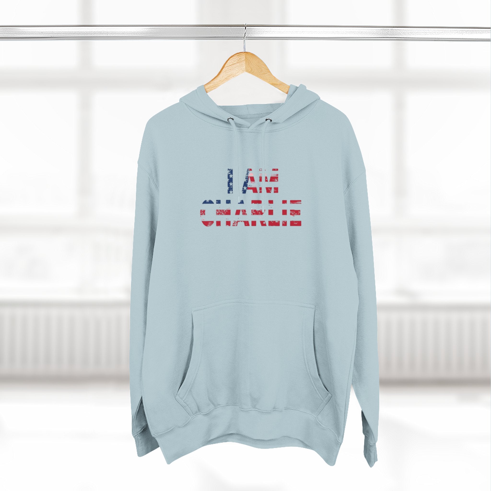 Patriotic Fleece Hoodie - I AM CHARLIE, Cozy Sweatshirt, Political Apparel, Gift for Activists, Casual Wear