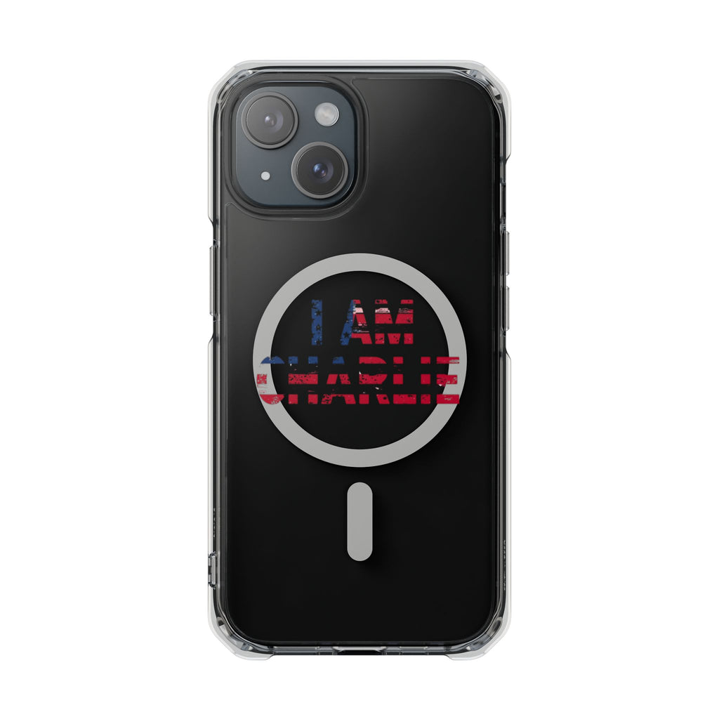 Patriotic Magnetic Phone Case - I Am Charlie Design, Clear Impact Case for iPhone, Phone Accessory, Gift for Patriots, 4th of July